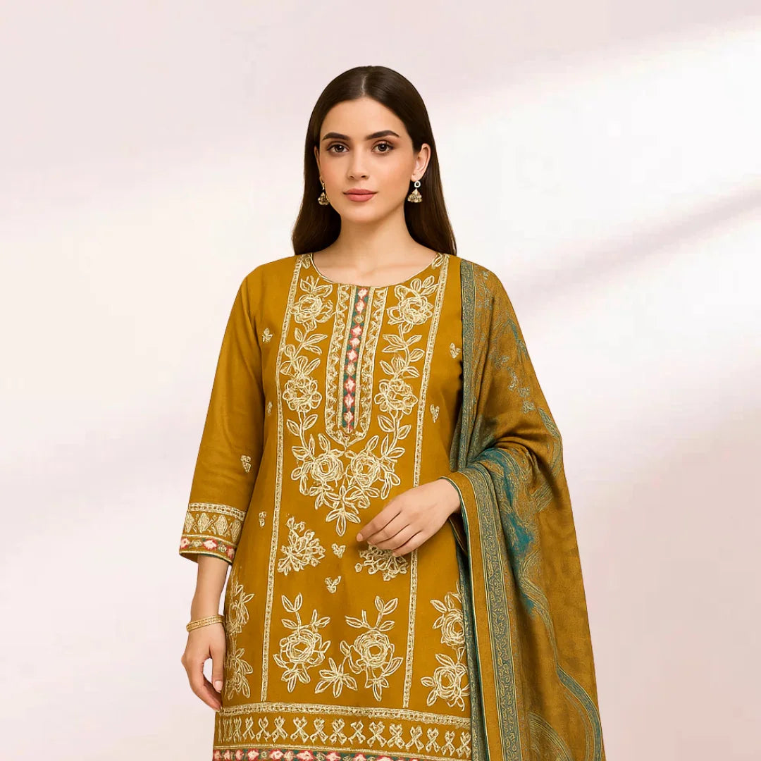 3 Piece Embroidered Lawn Suit | 3pc unstitched with chiffon dupatta – SIMAALS