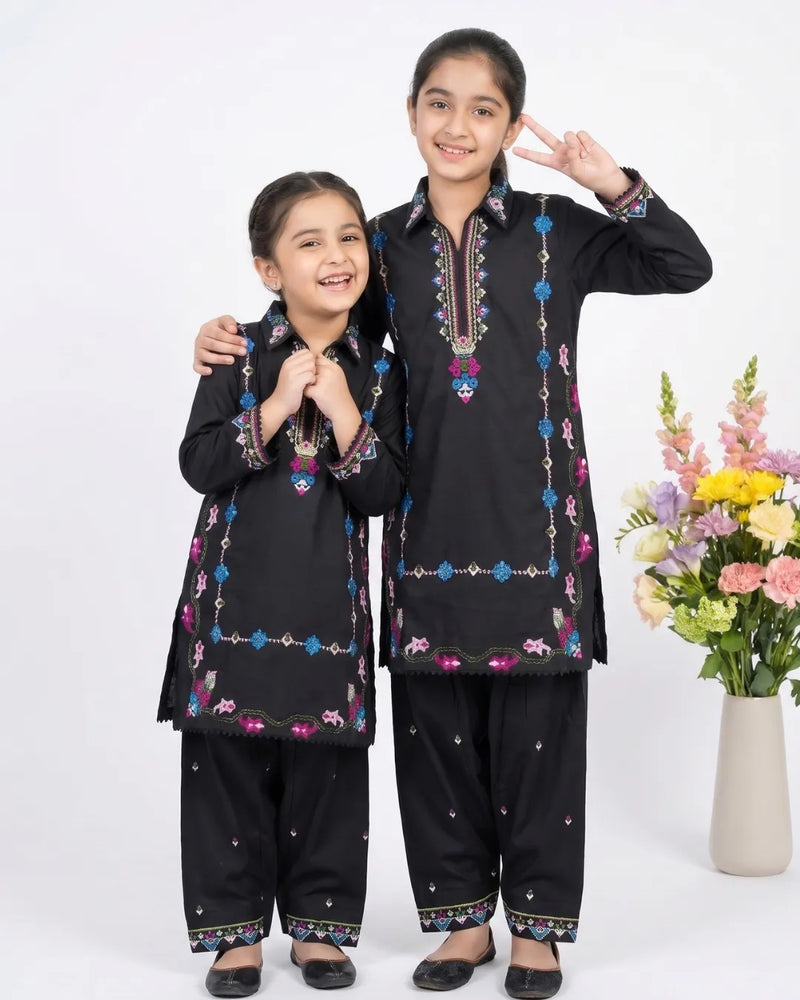 2 PIECE - EMBROIDERED FARSHI COTTON SUIT