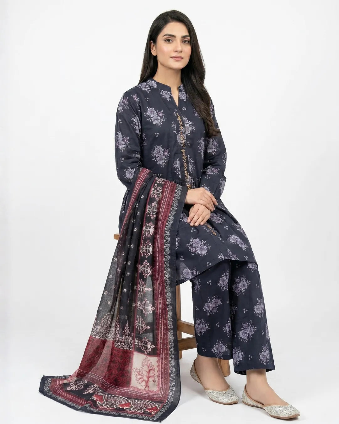 3 PIECE - PRINT EMBROIDERED LAWN SUIT
