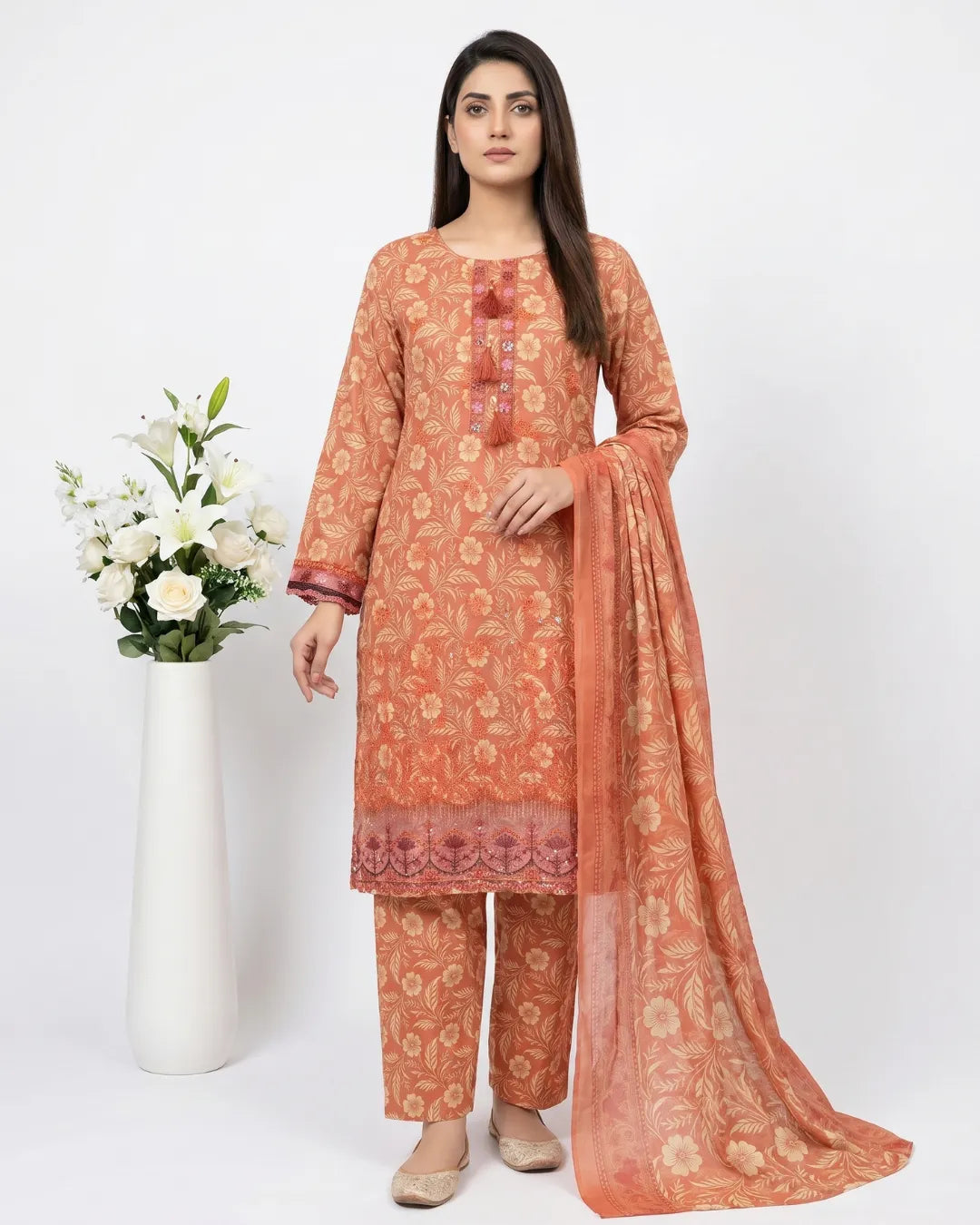 3 PIECE - PRINT EMBROIDERED LAWN SUIT