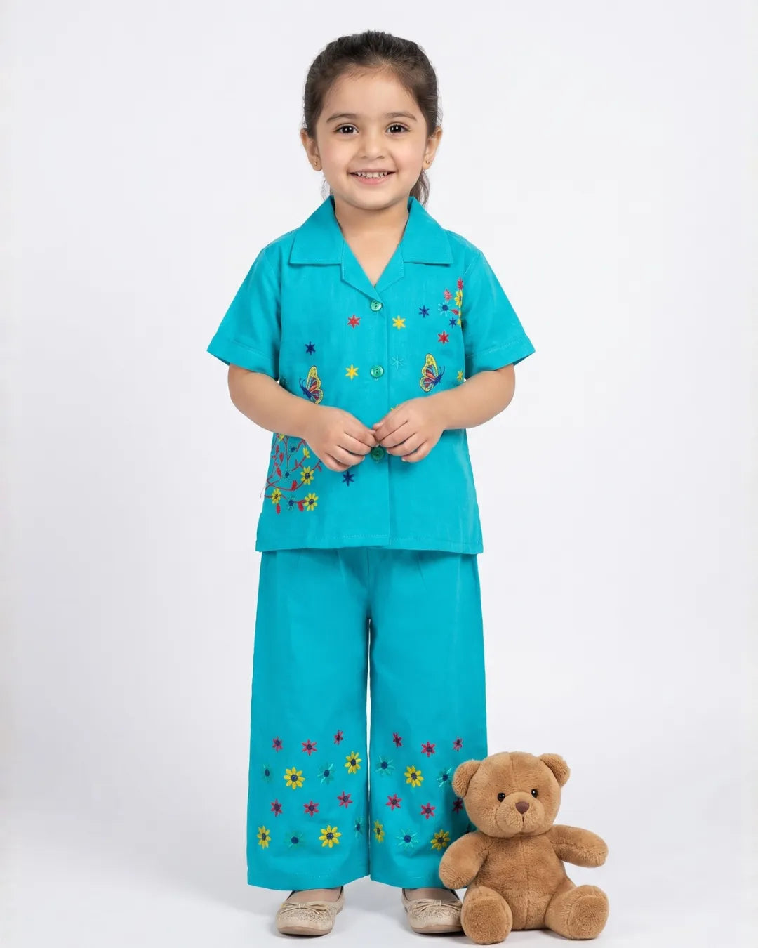 SLEEPWEAR EMBROIDERED SHIRT WITH PAJAMA SET