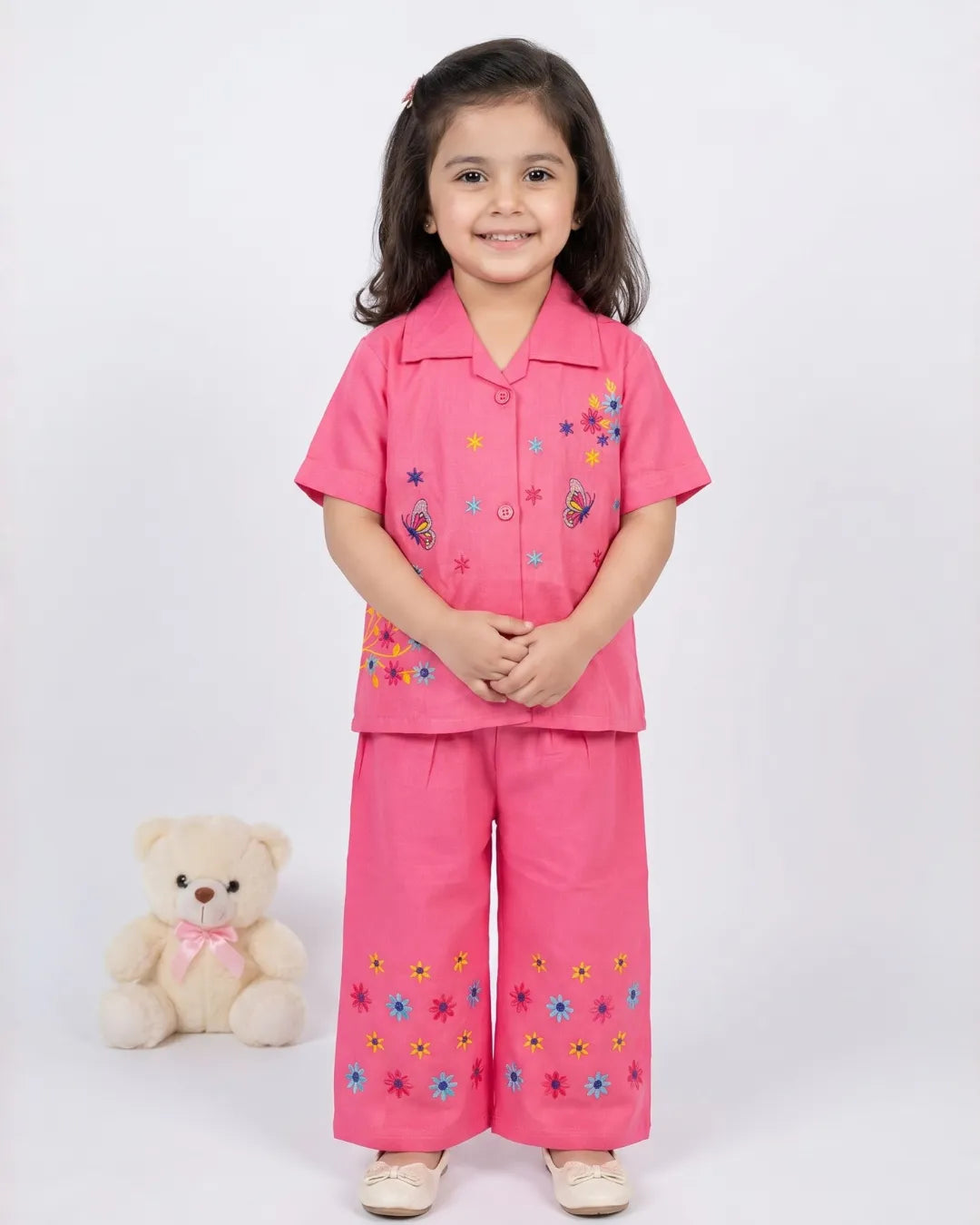 SLEEPWEAR EMBROIDERED SHIRT WITH PAJAMA SET
