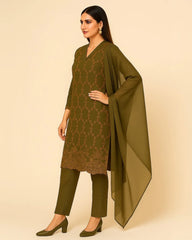 3 PIECE - EMBROIDERED SELF LAWN SUIT