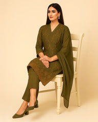 3 PIECE - EMBROIDERED SELF LAWN SUIT
