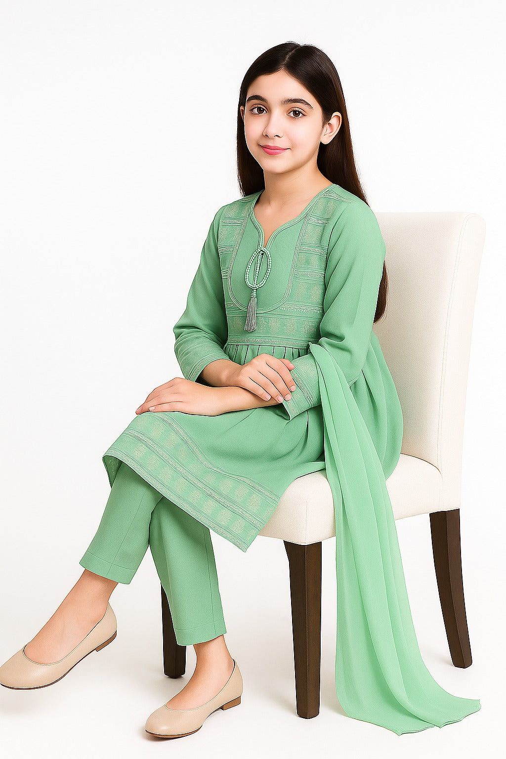 3 PIECE - EMBROIDERED FANCY CHIFFON SUIT
