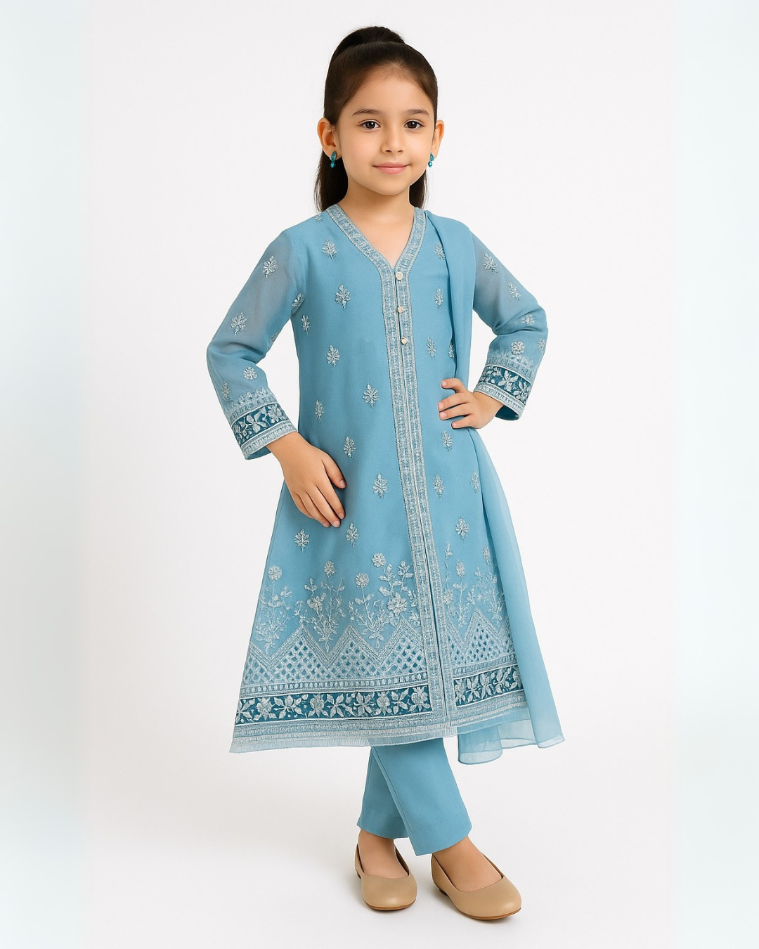 3 PIECE - EMBROIDERED ORGANZA SUIT