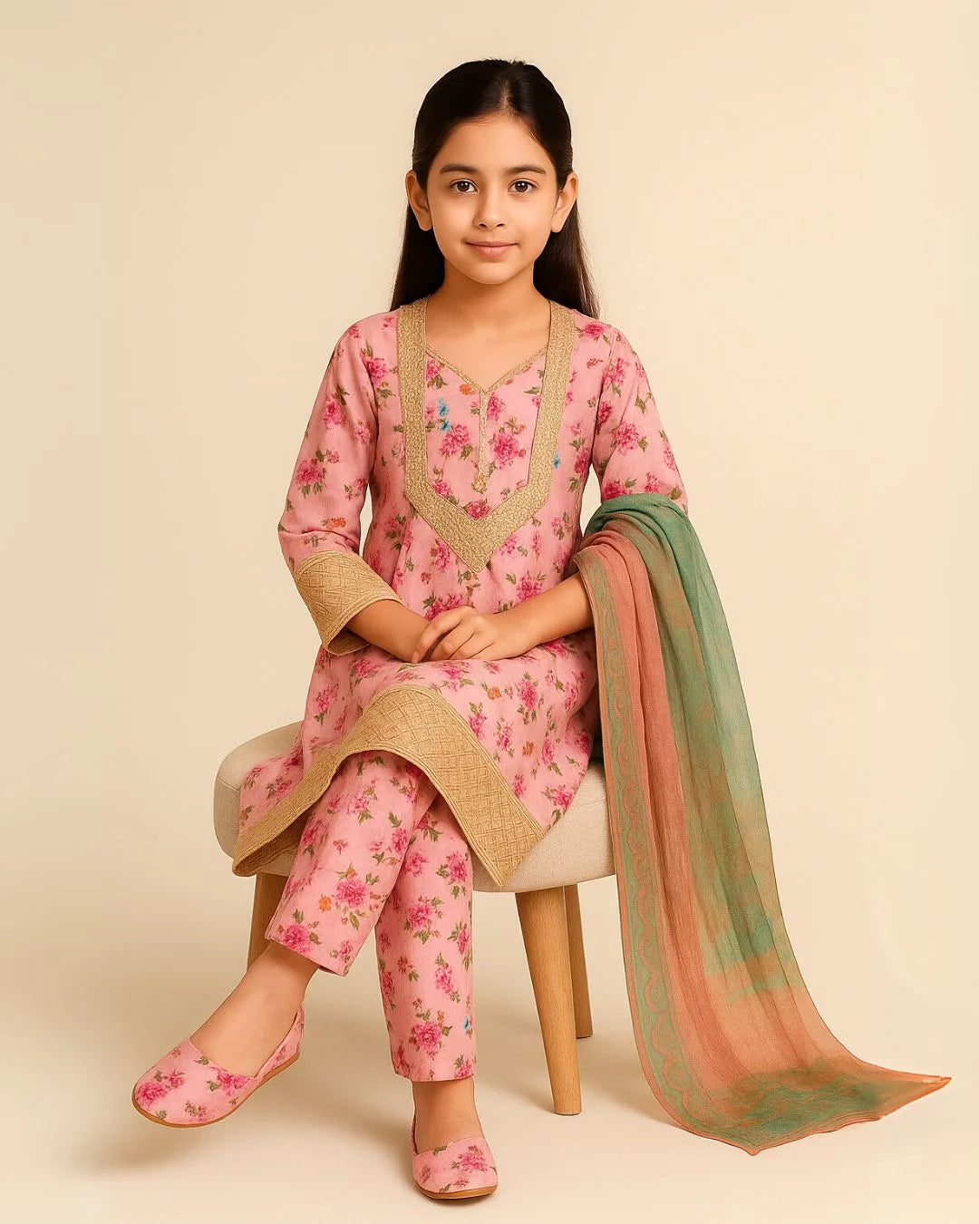 3 PIECE - EMBROIDERED CAMBRIC SUIT