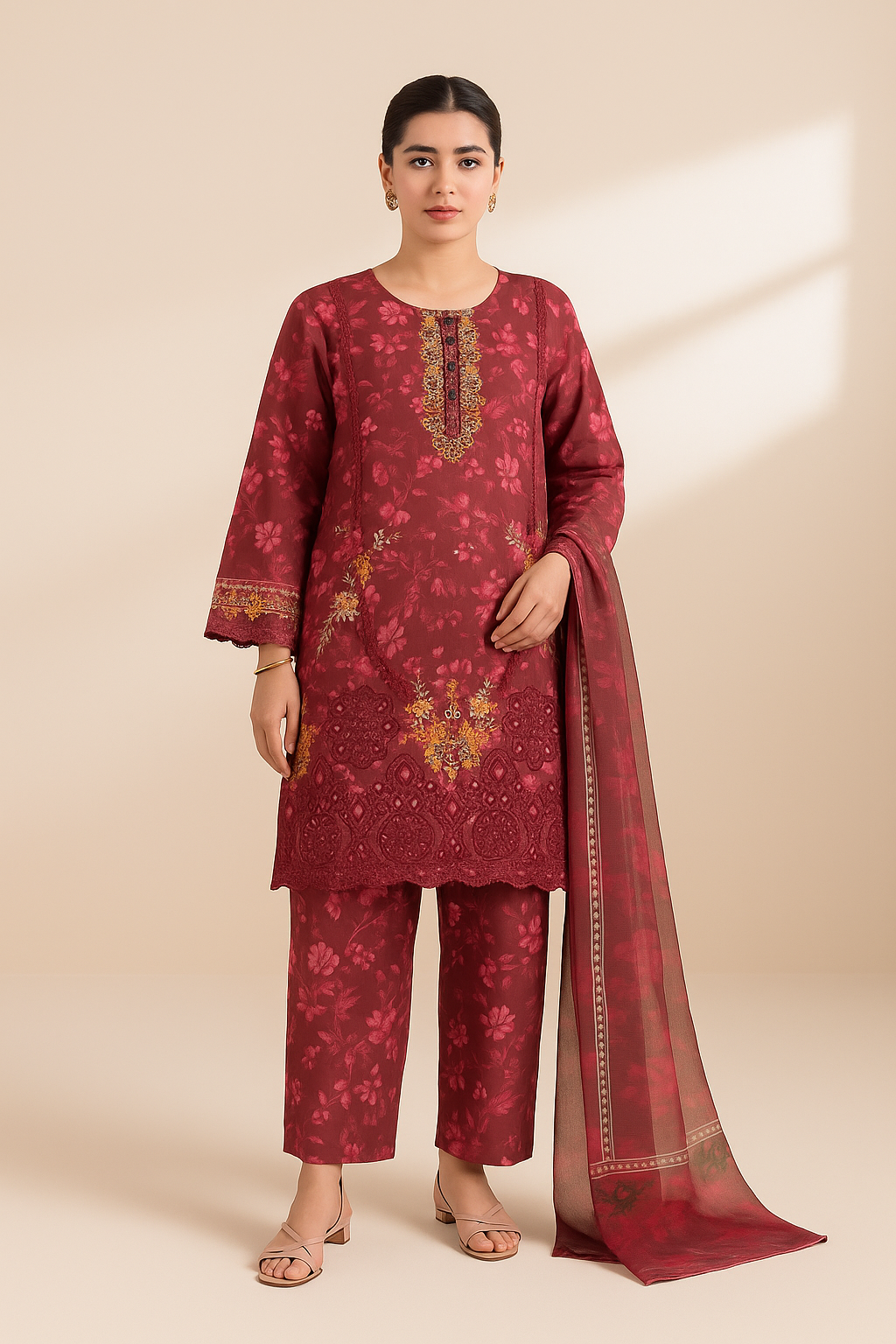 3 PIECE - EMBROIDERED LAWN SUIT