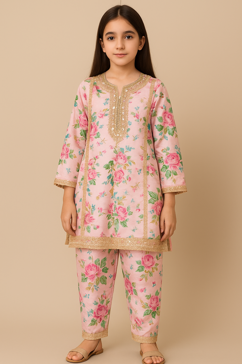 2 PIECE - EMBROIDERED SILK SATIN SUIT