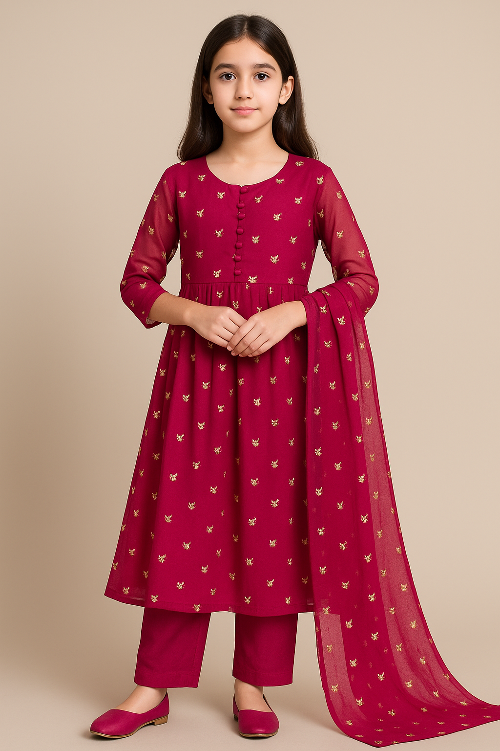 3 PIECE - EMBROIDERED FANCY CHIFFON SUIT