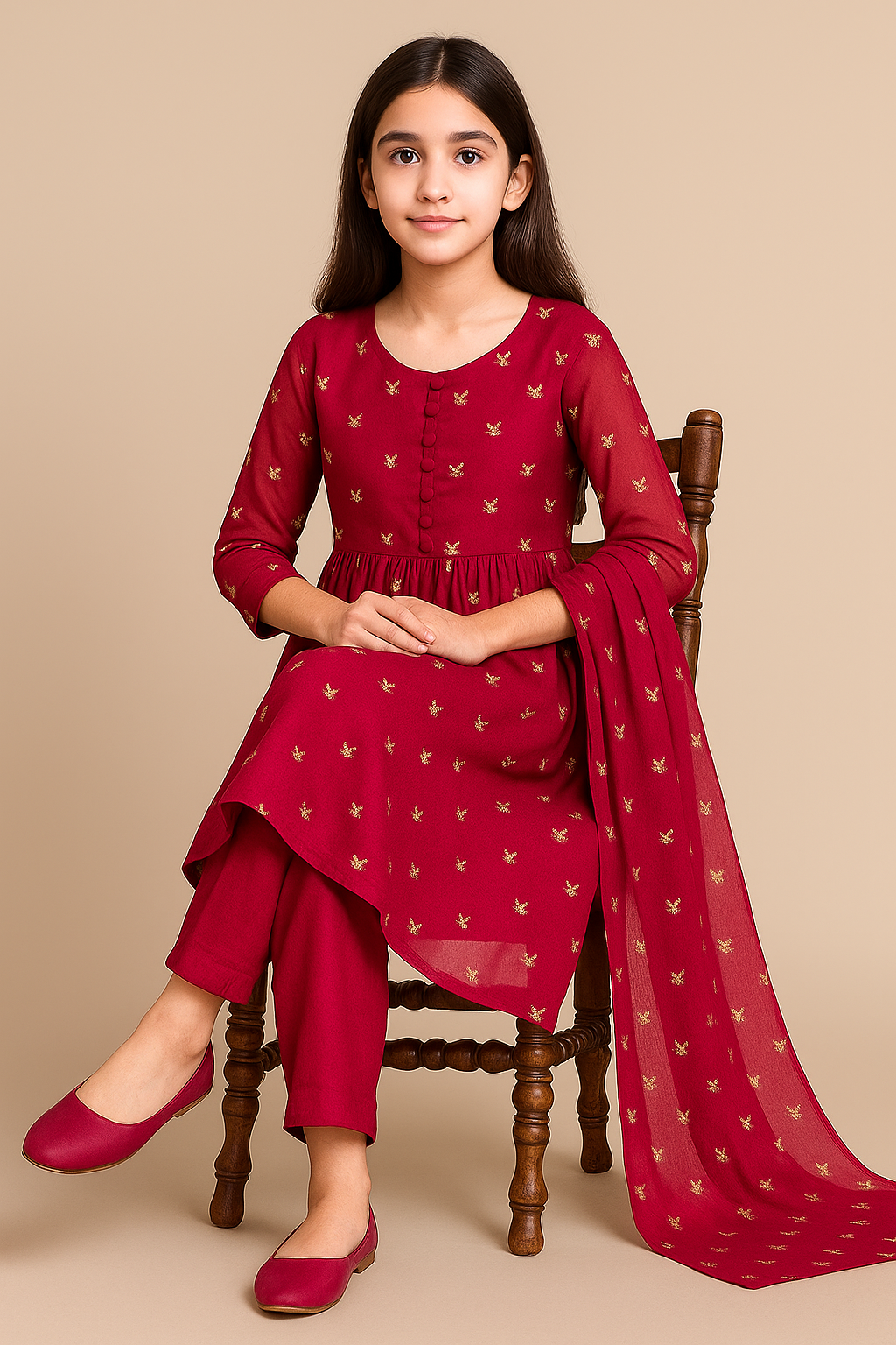 3 PIECE - EMBROIDERED FANCY CHIFFON SUIT