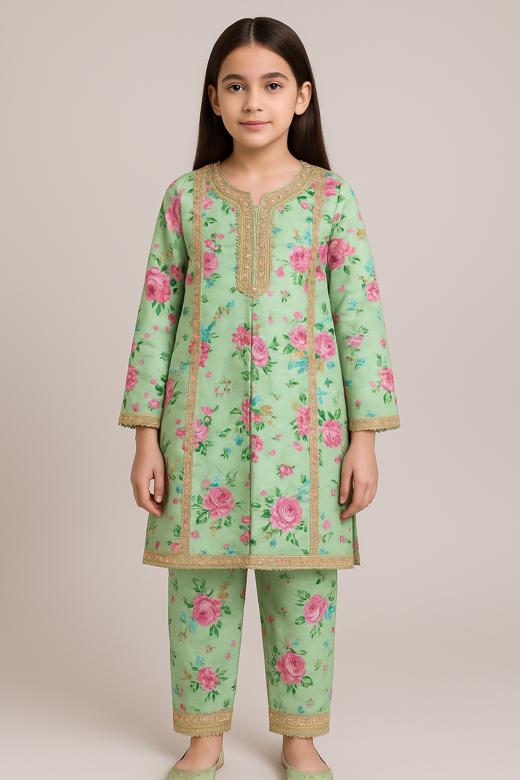 2 PIECE - EMBROIDERED SILK SATIN SUIT