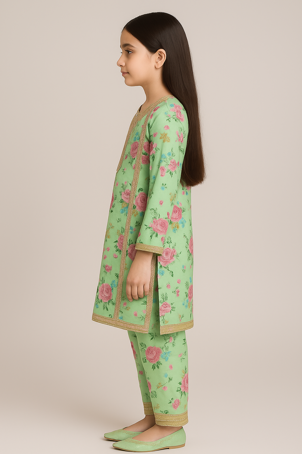 2 PIECE - EMBROIDERED SILK SATIN SUIT