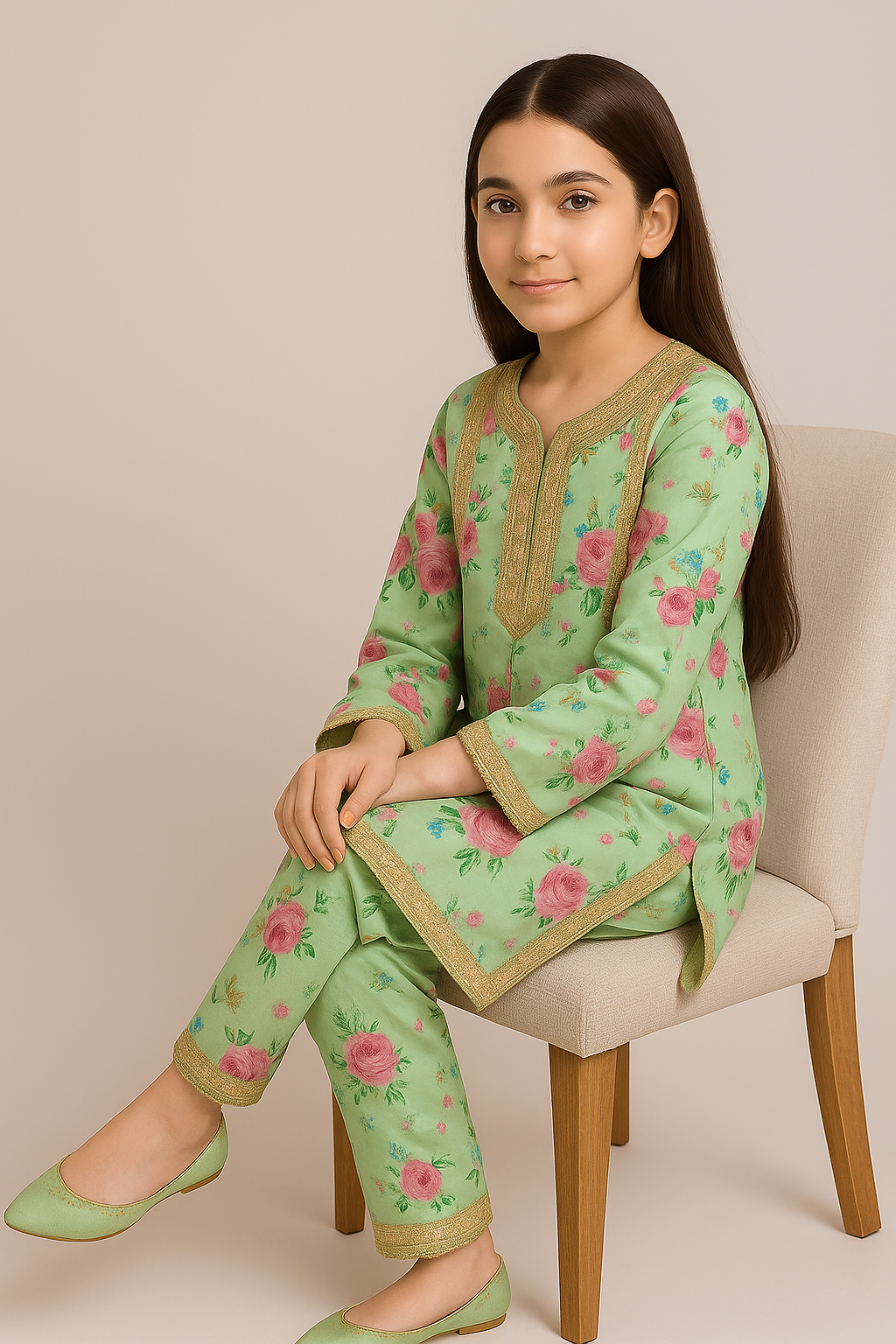 2 PIECE - EMBROIDERED SILK SATIN SUIT
