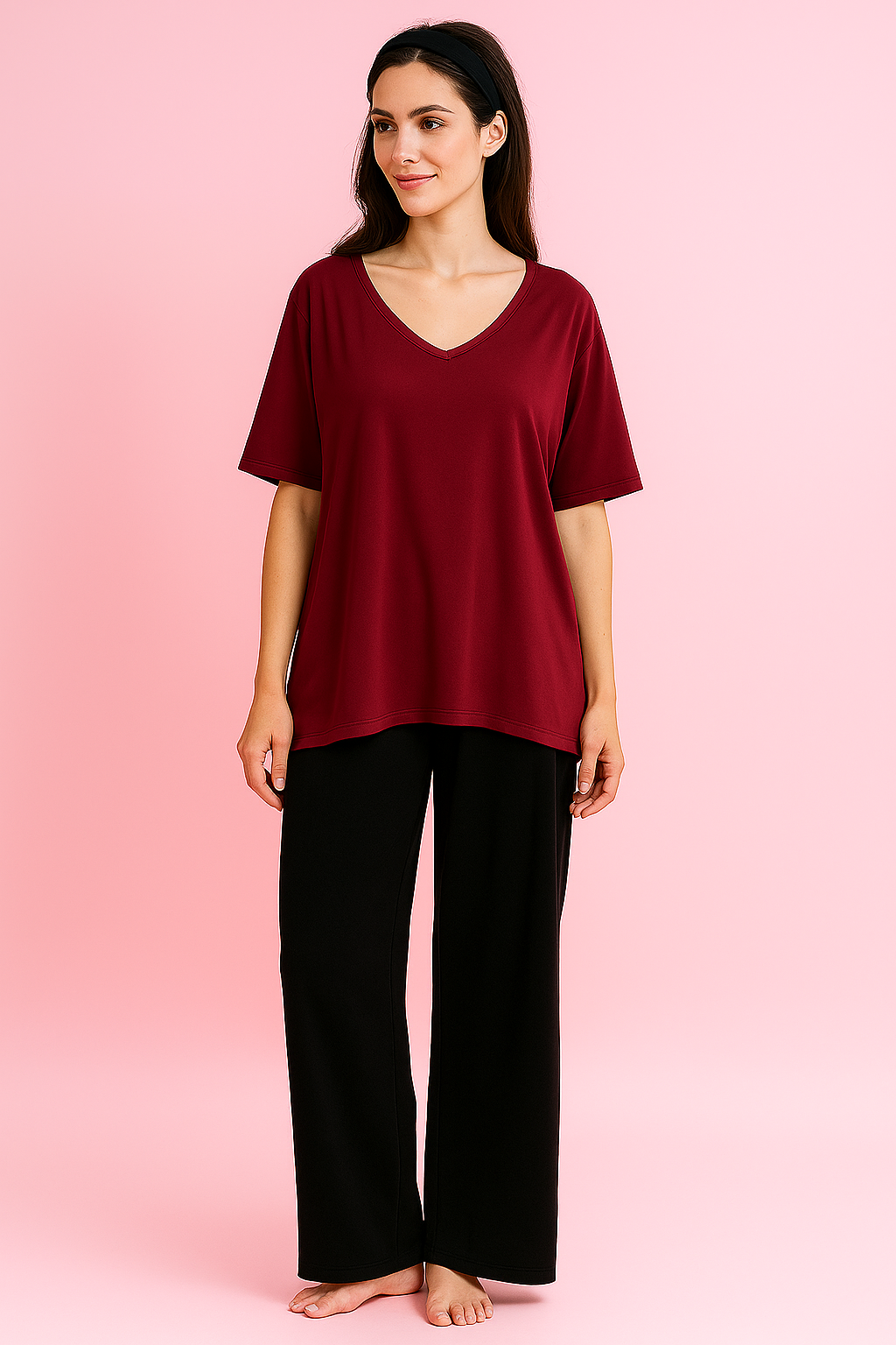 MAROON WITH BLACK SOLID PJ SET