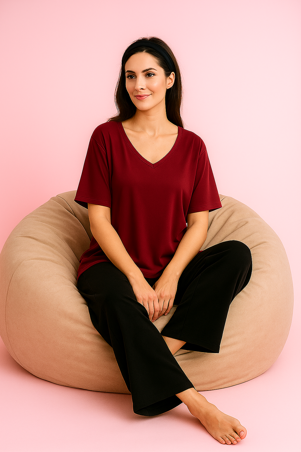 MAROON WITH BLACK SOLID PJ SET