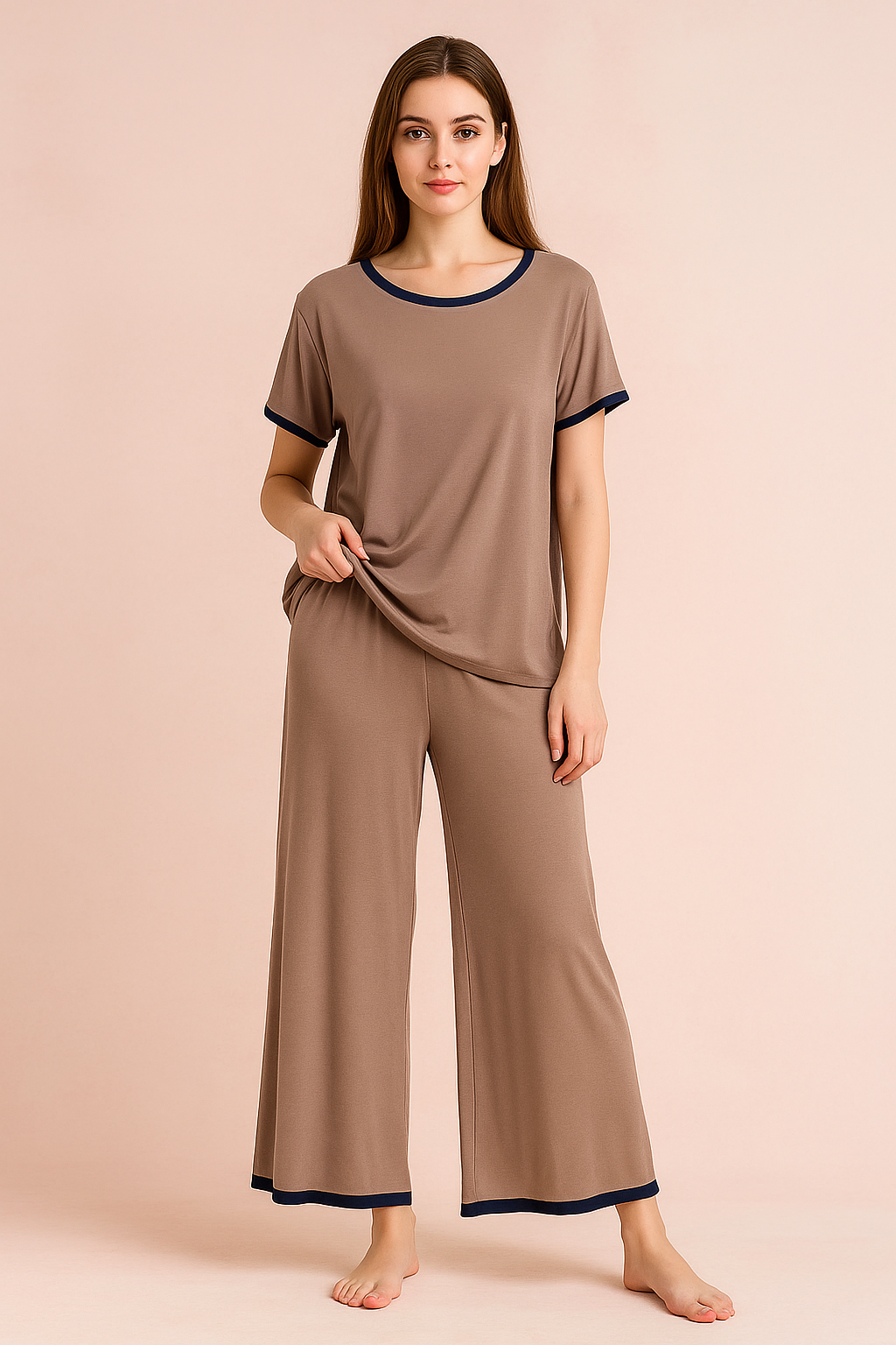BEIGE SOLID PJ SET