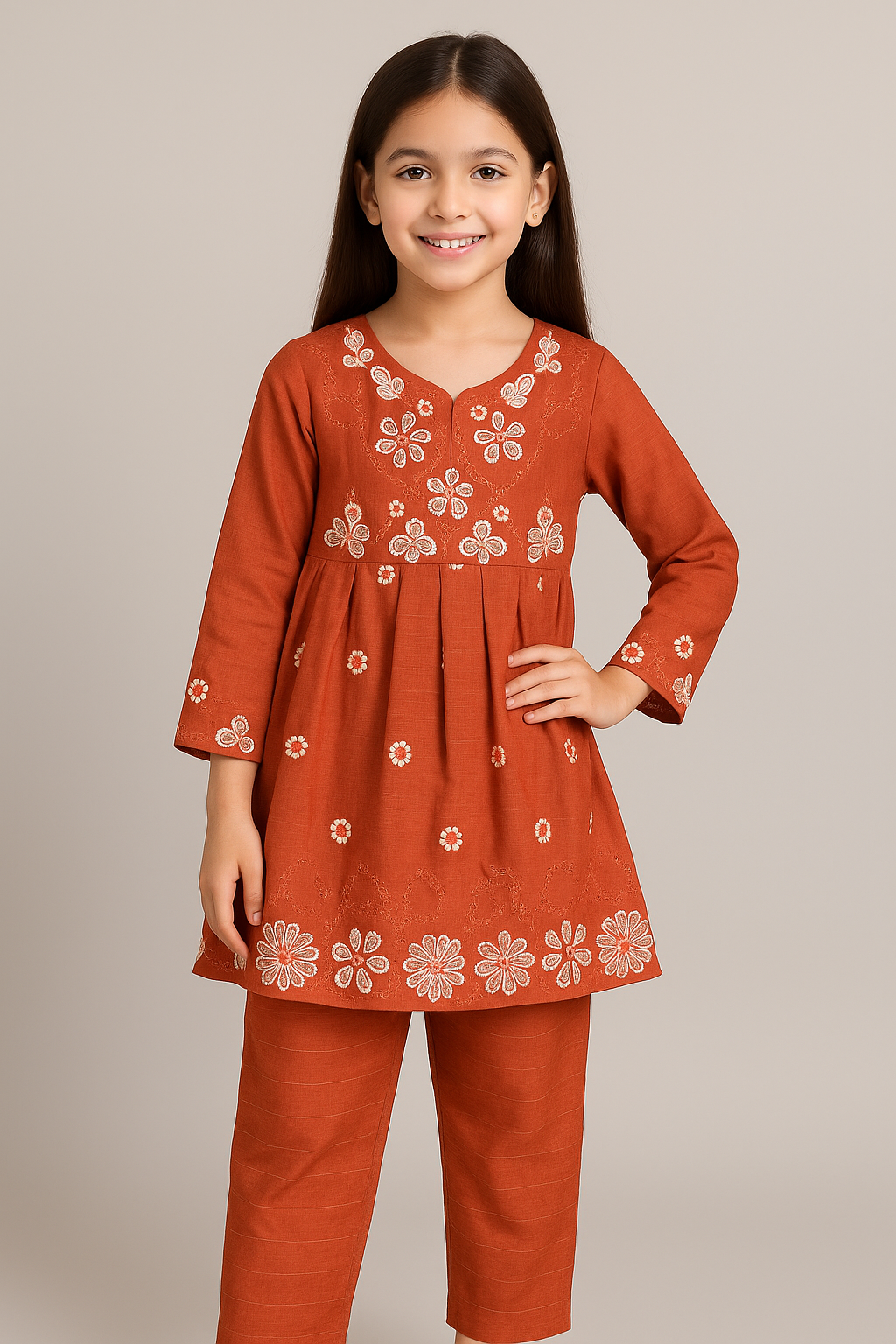 2 PIECE - EMBROIDERED CAMBRIC SUIT