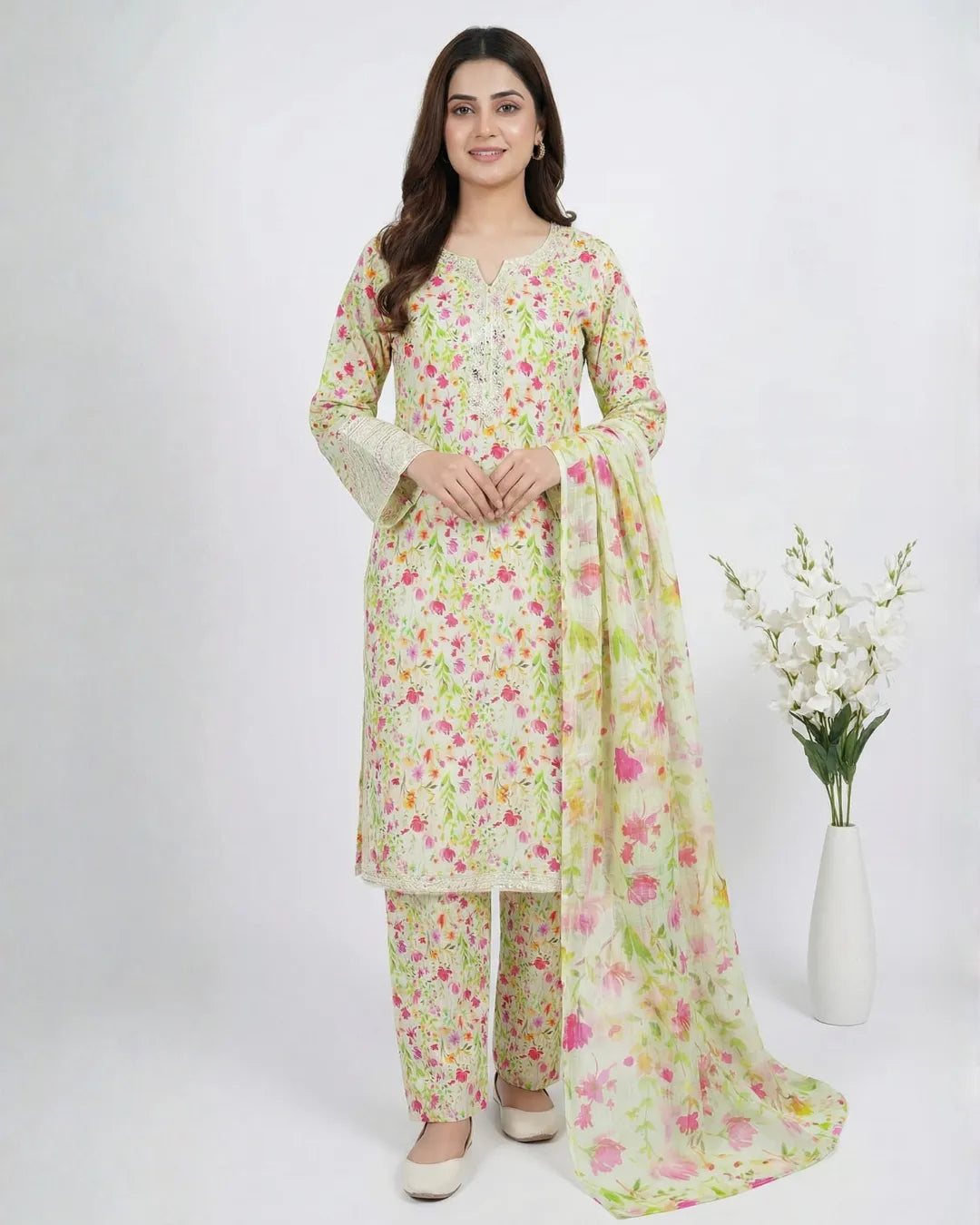 3 PIECE - PRINT EMBROIDERED LAWN SUIT