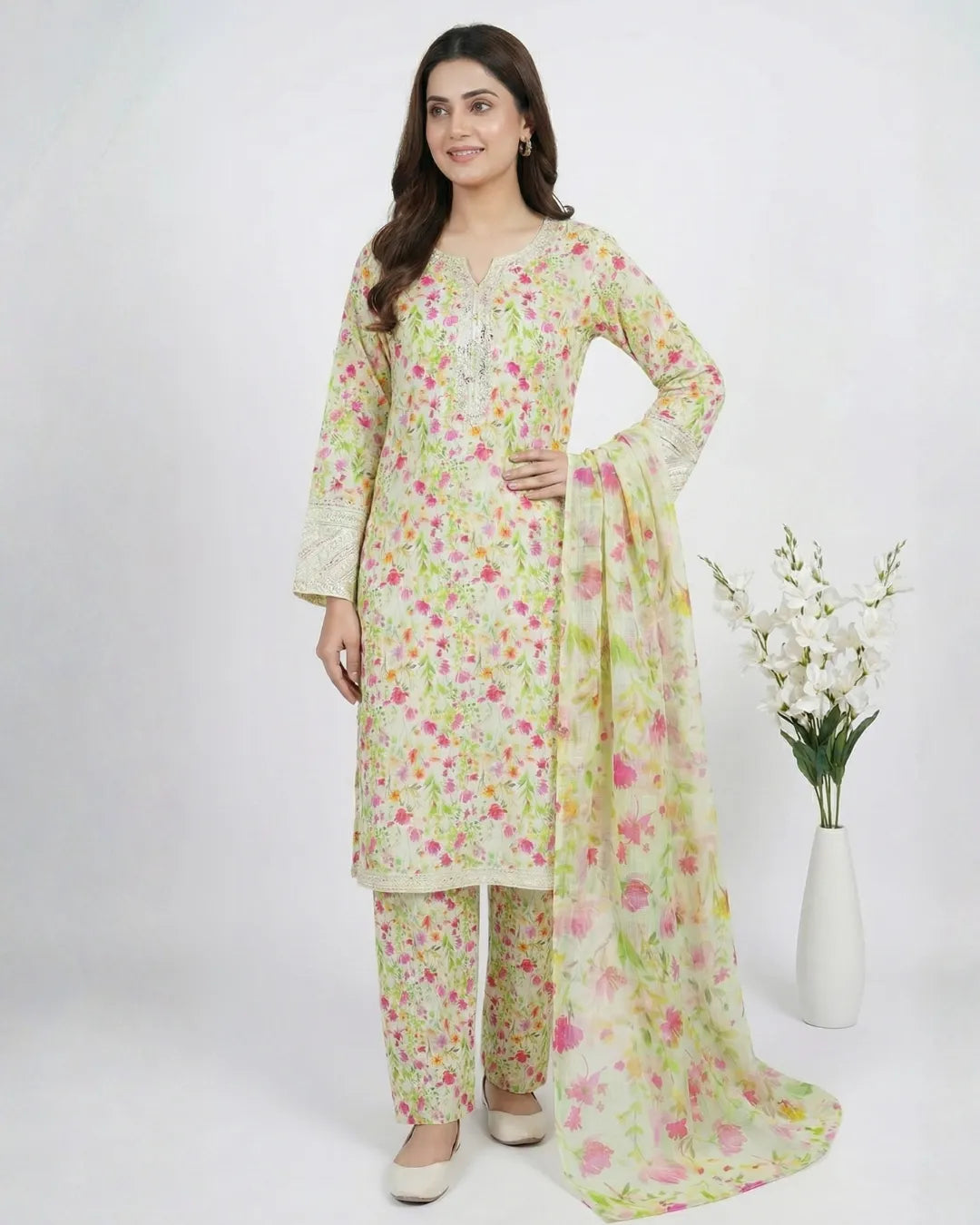 3 PIECE - PRINT EMBROIDERED LAWN SUIT