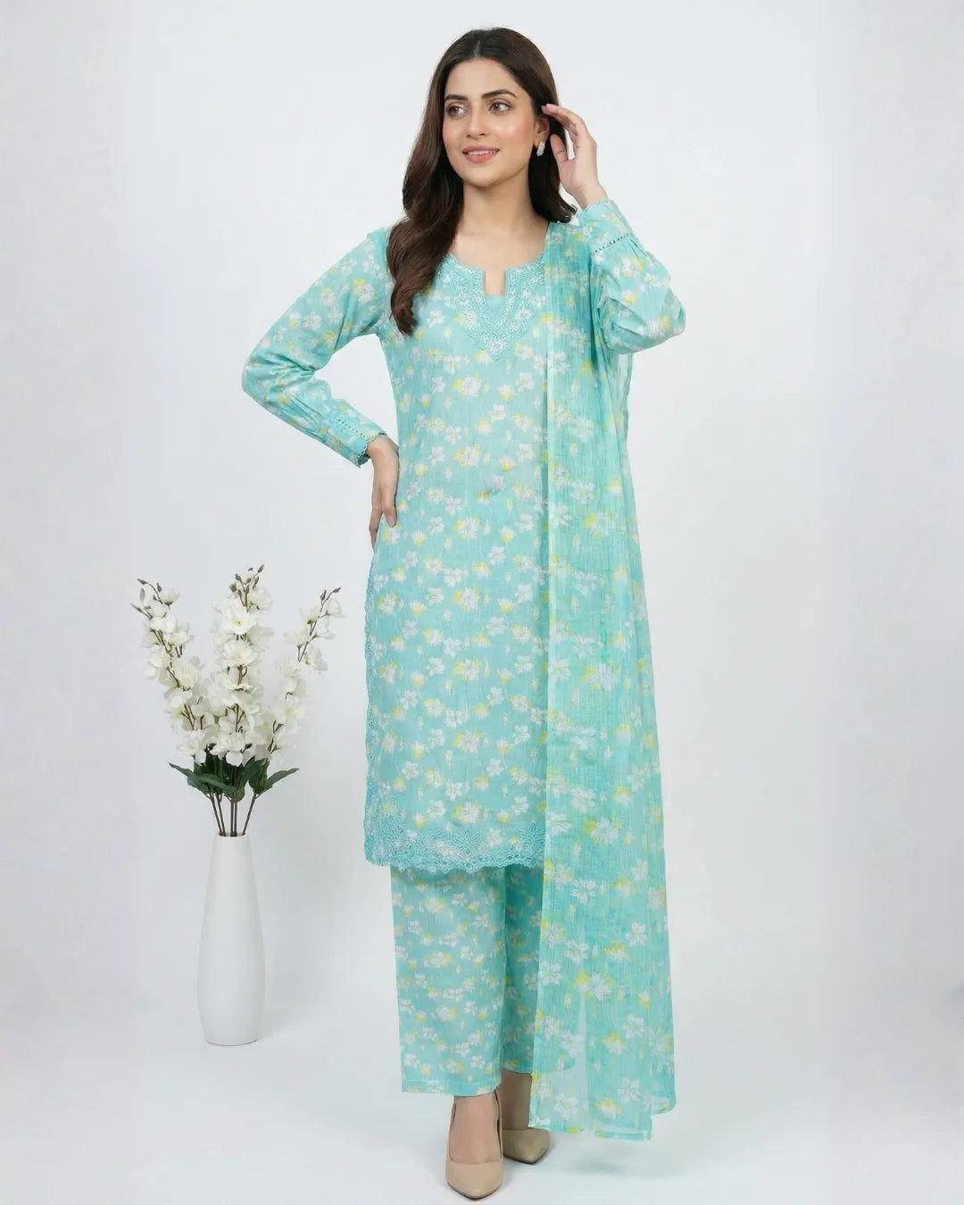 3 PIECE - PRINT EMBROIDERED LAWN SUIT