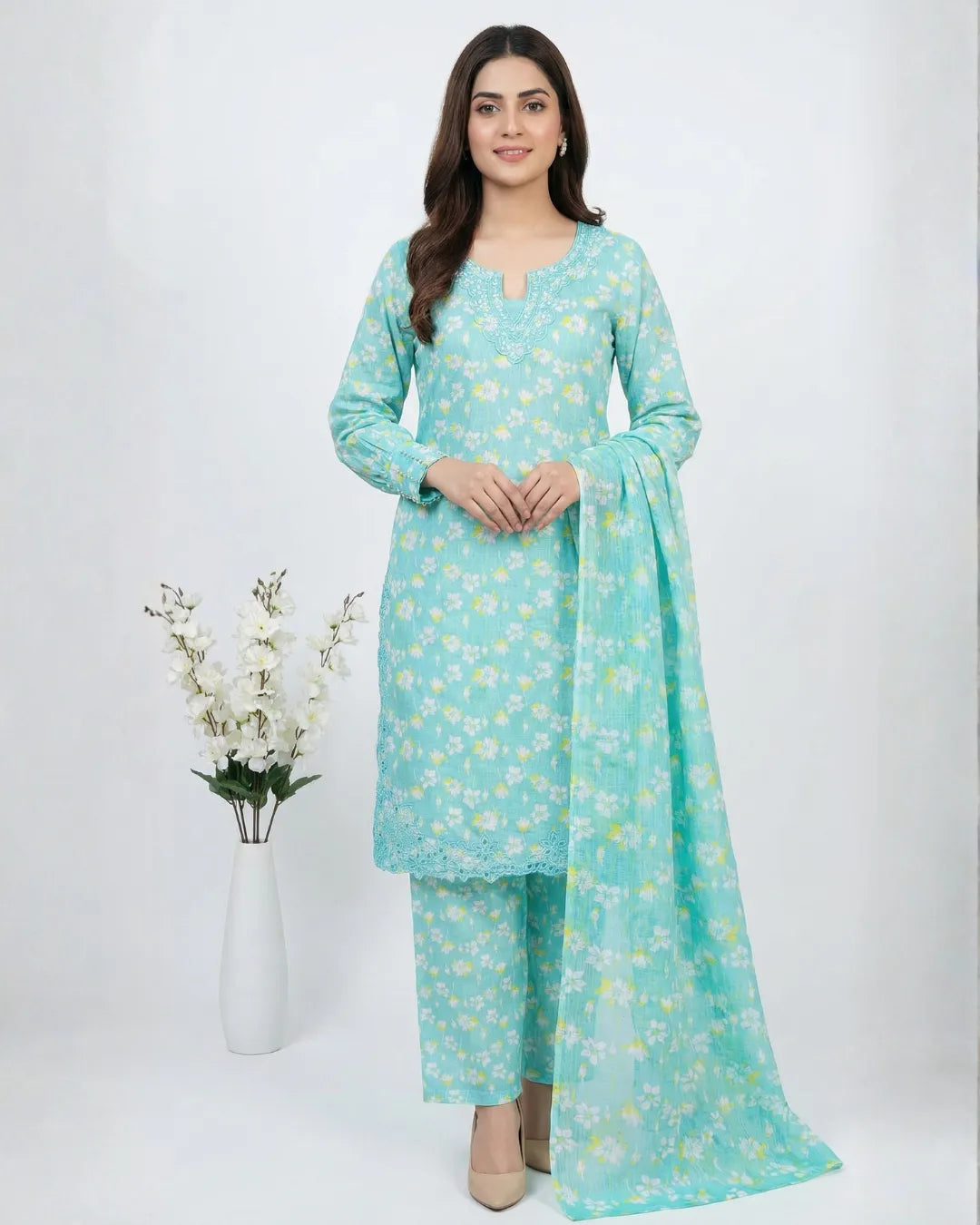 3 PIECE - PRINT EMBROIDERED LAWN SUIT