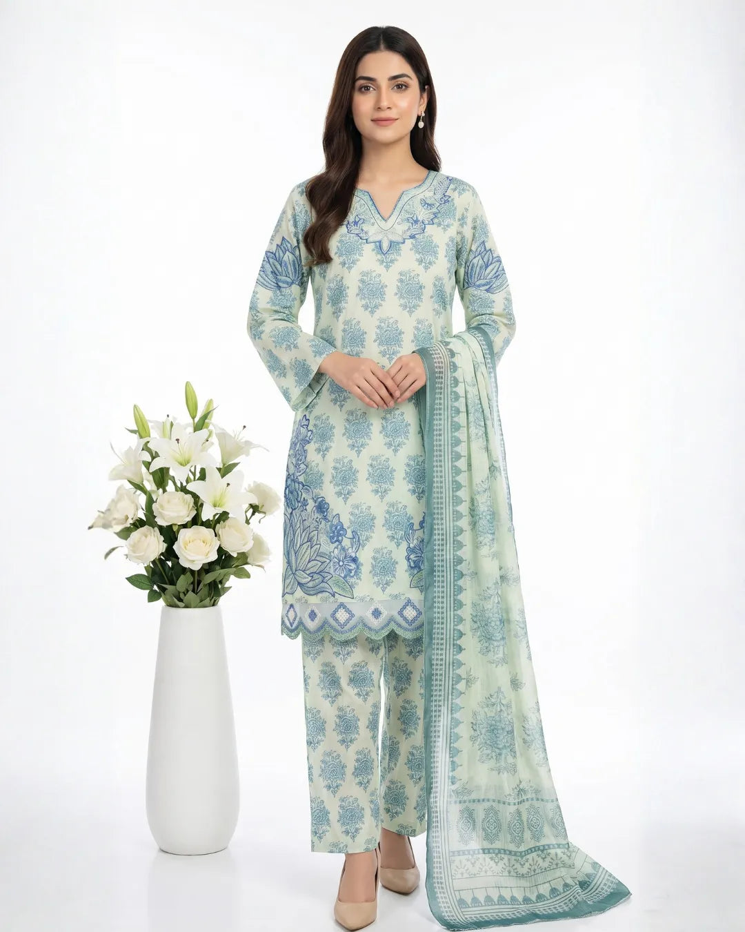 3 PIECE - PRINT EMBROIDERED LAWN SUIT