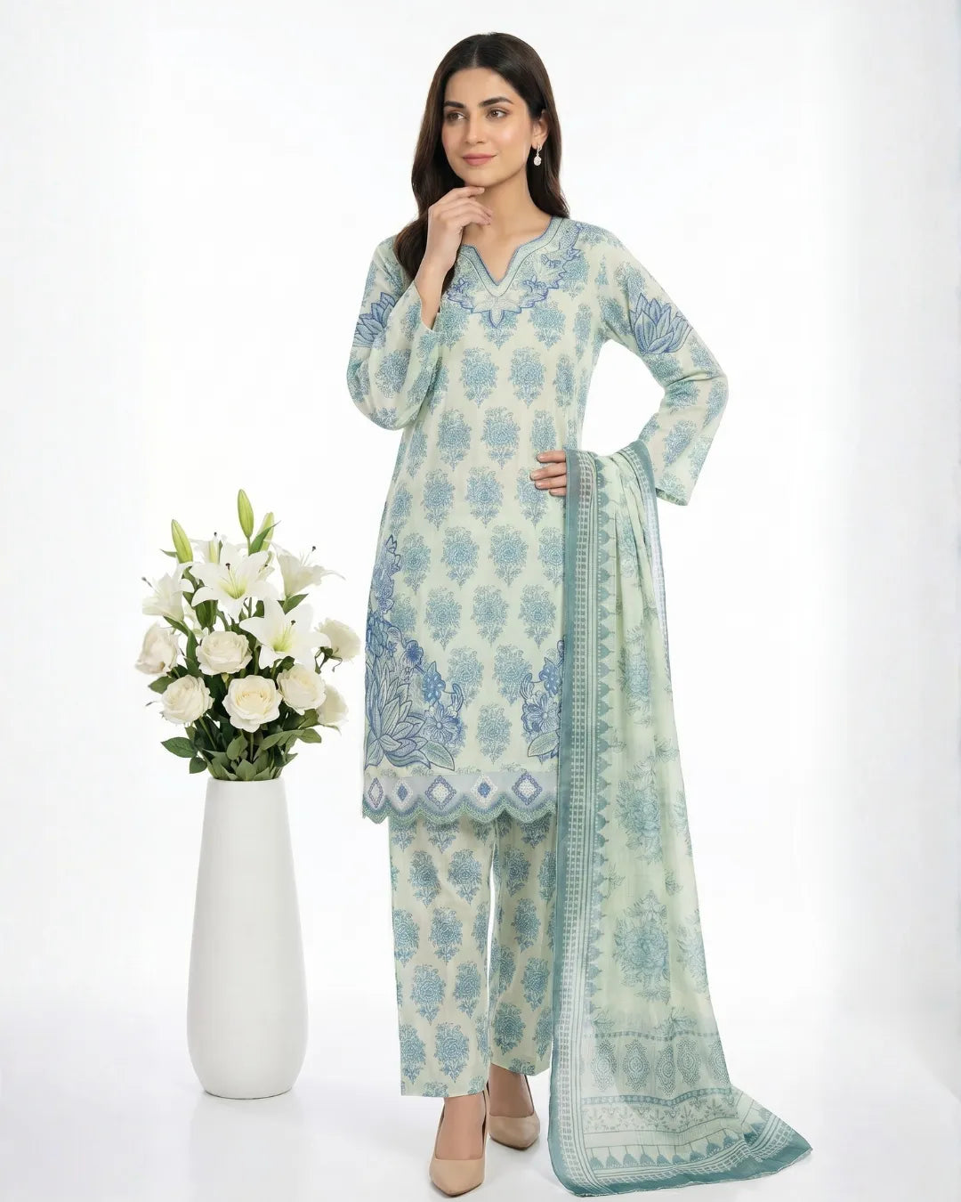 3 PIECE - PRINT EMBROIDERED LAWN SUIT
