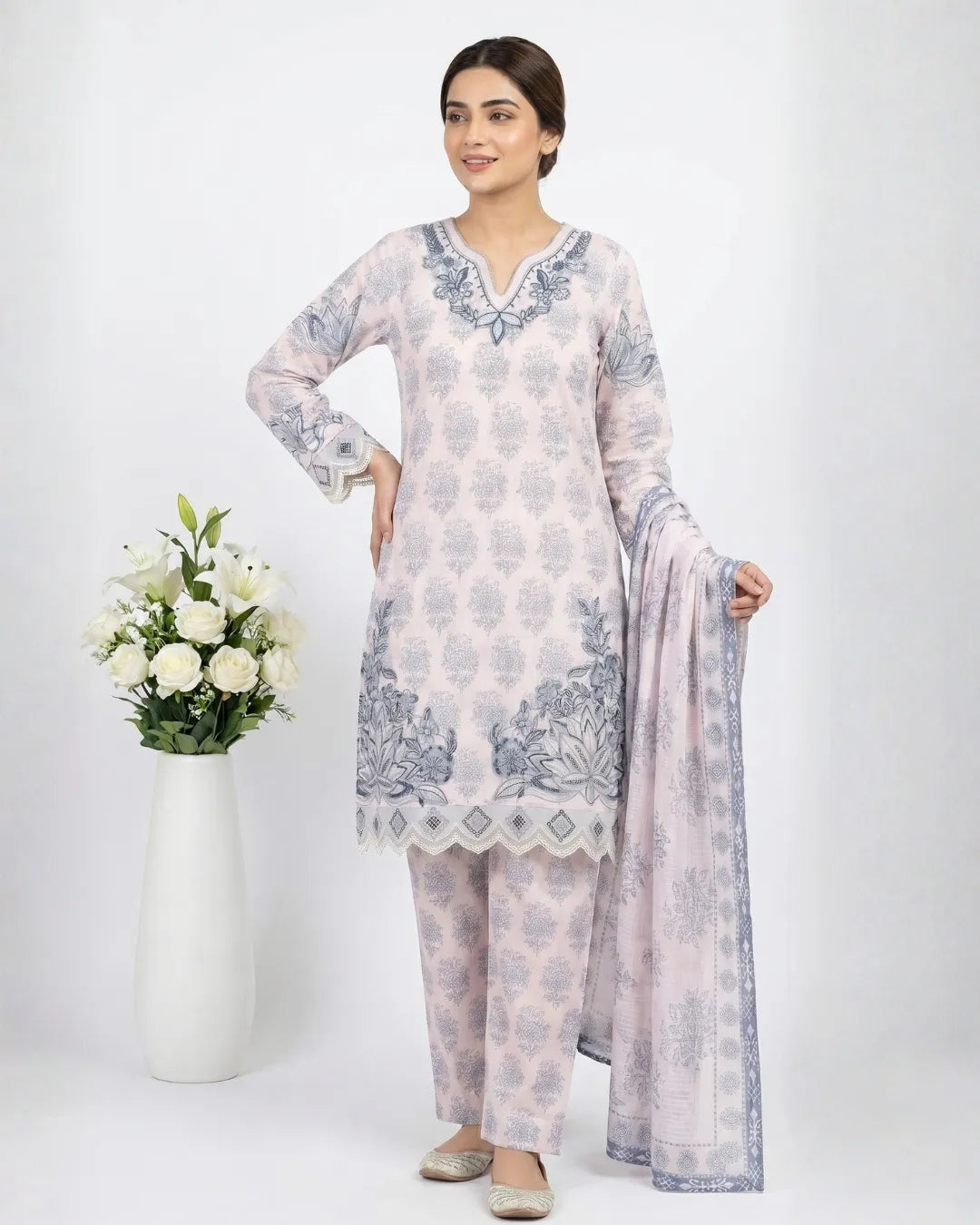 3 PIECE - PRINT EMBROIDERED LAWN SUIT