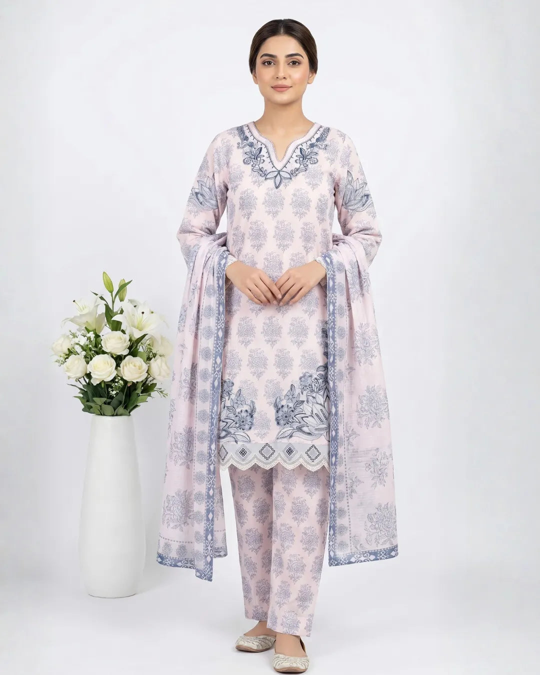 3 PIECE - PRINT EMBROIDERED LAWN SUIT