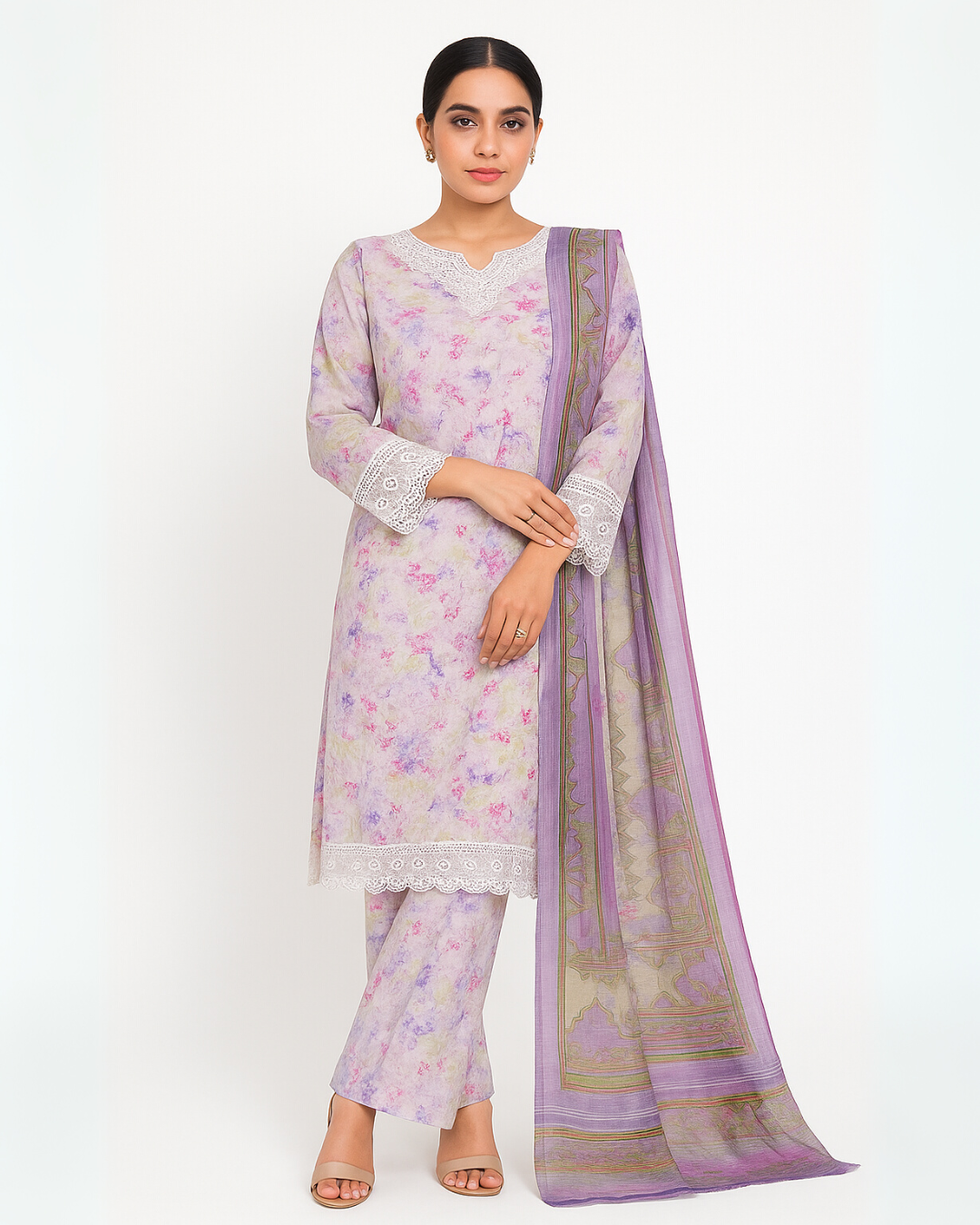 3 PIECE - EMBROIDERED SWISS SUIT