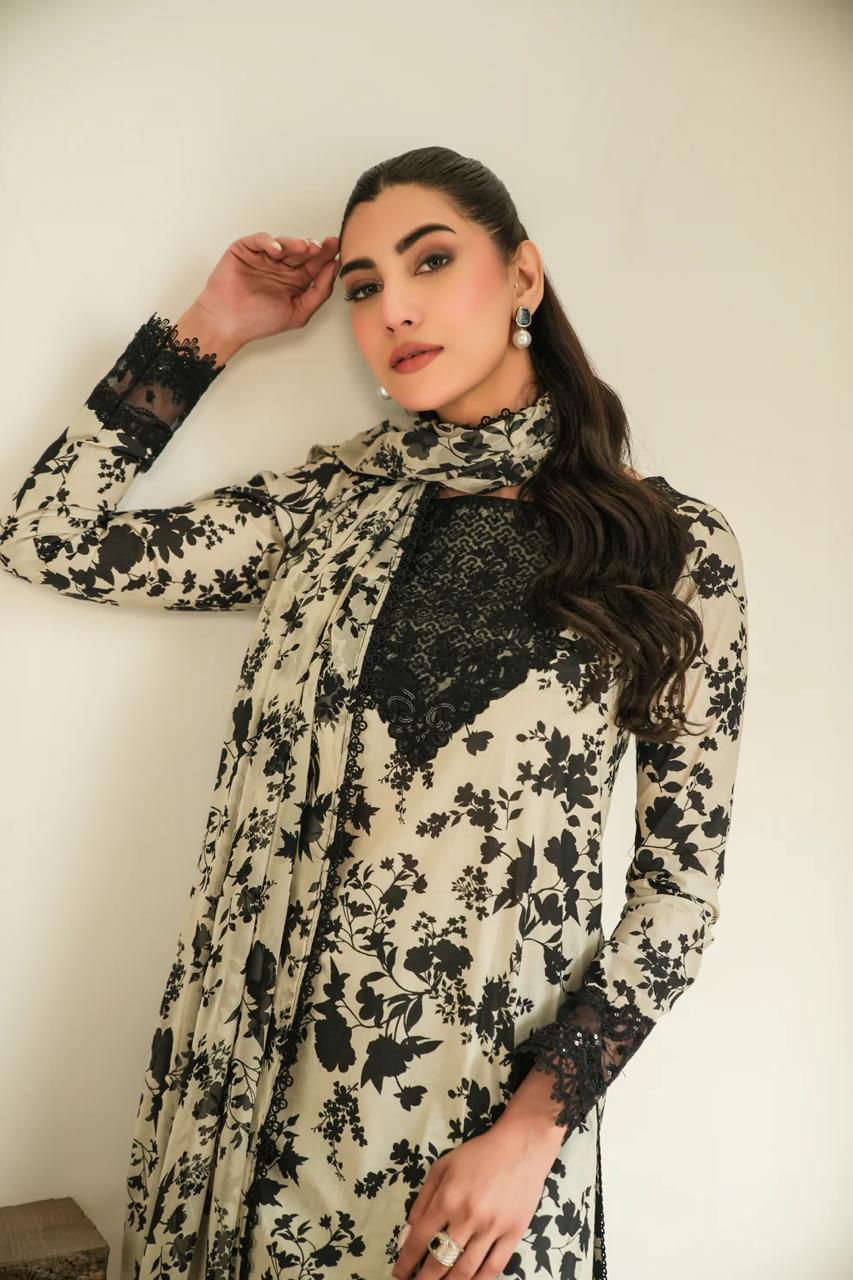 3 PIECE - EMBROIDERED FINE CAMBRIC SUIT