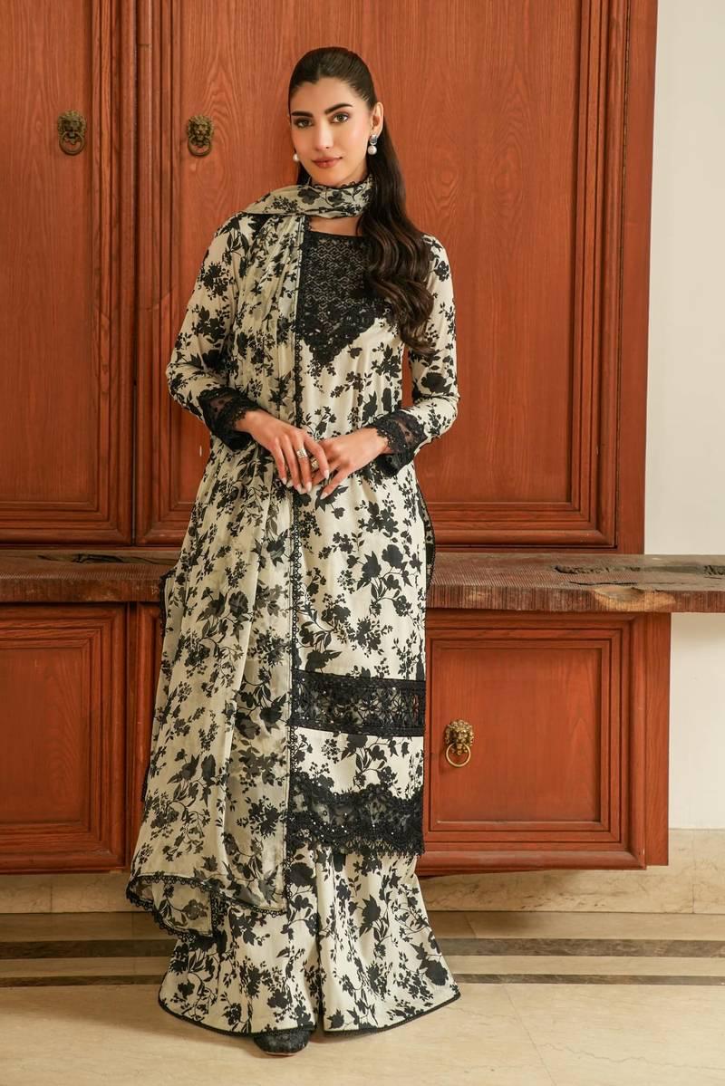 3 PIECE - EMBROIDERED FINE CAMBRIC SUIT