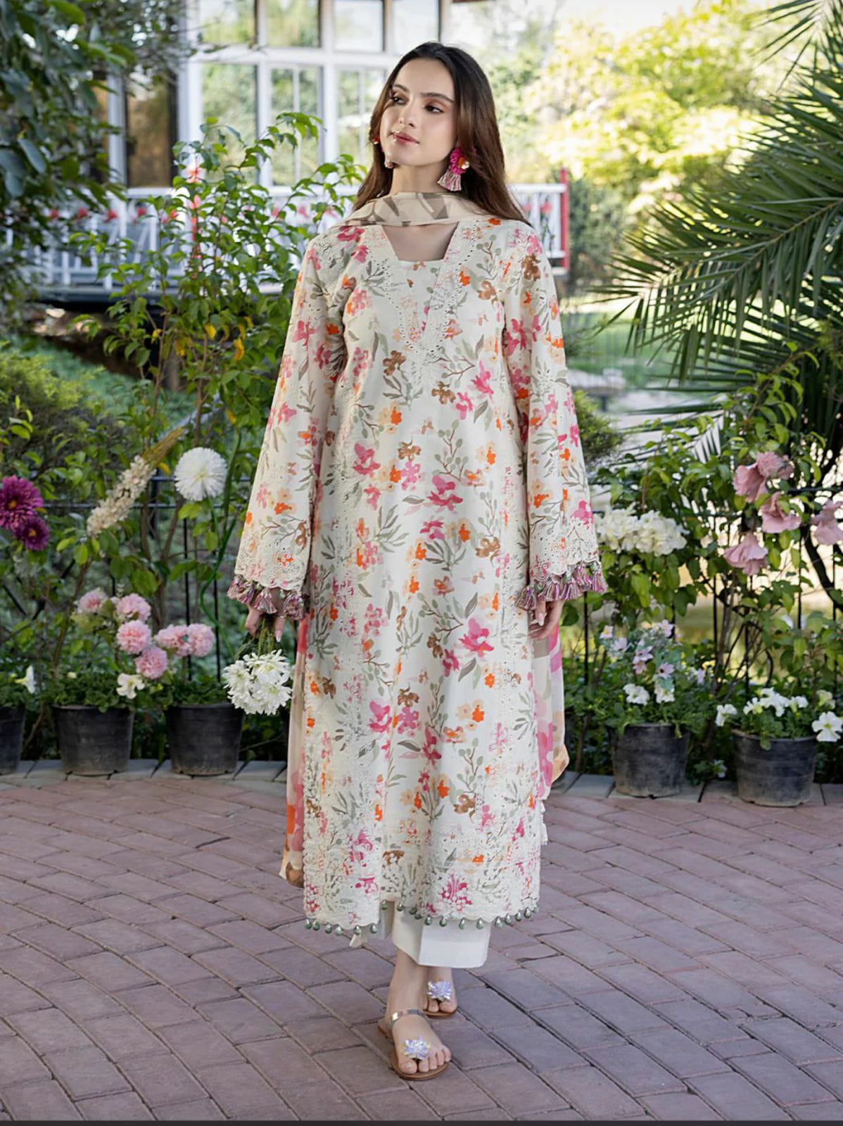 3 PIECE - EMBROIDERED FINE CAMBRIC SUIT