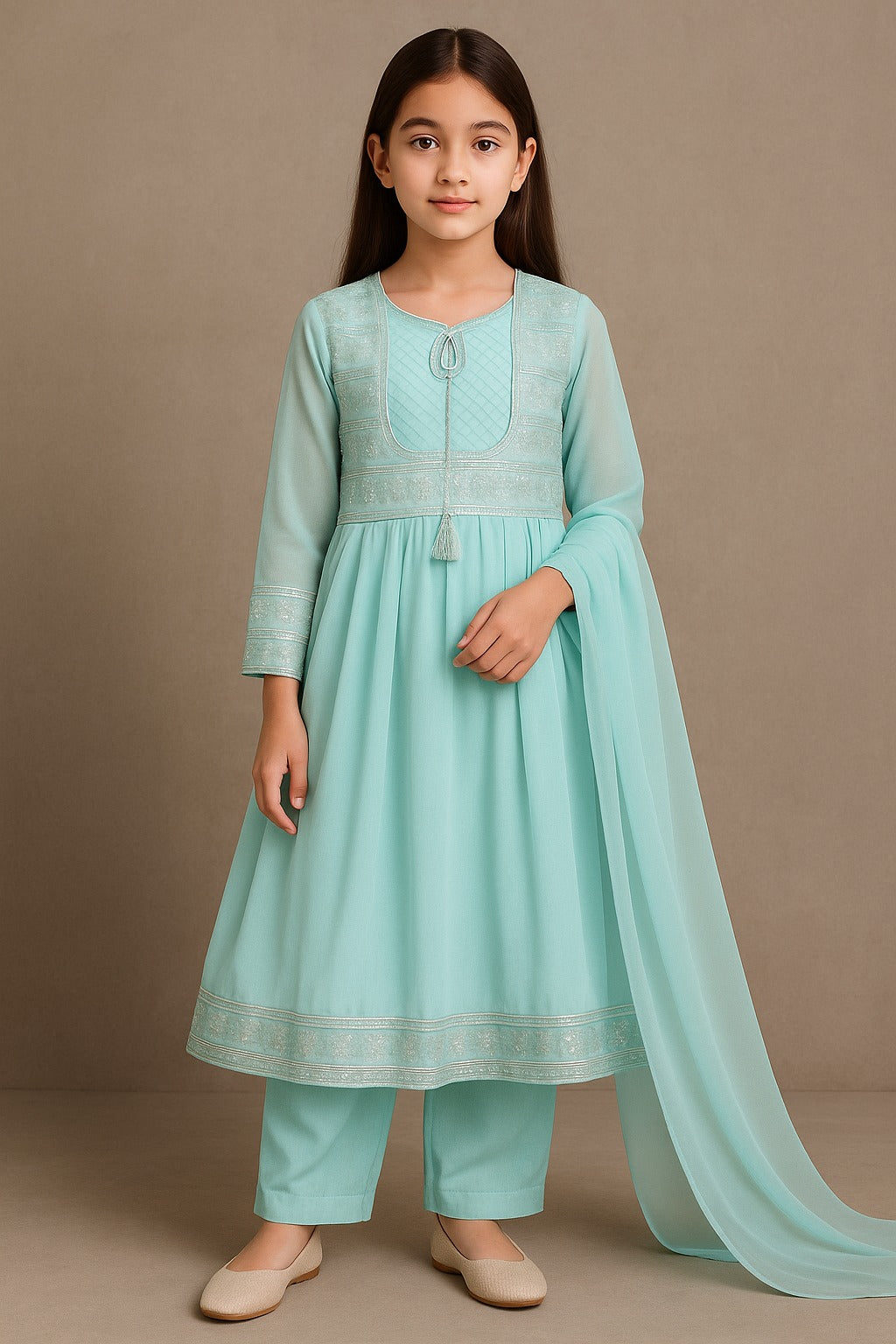 3 PIECE - EMBROIDERED FANCY CHIFFON SUIT