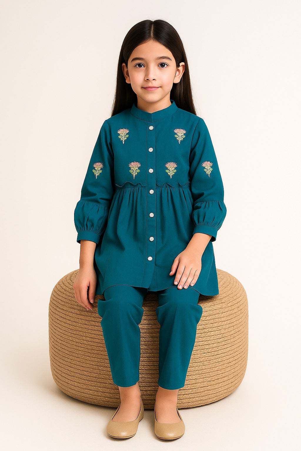 2 PIECE - EMBROIDERED COTTON SUIT